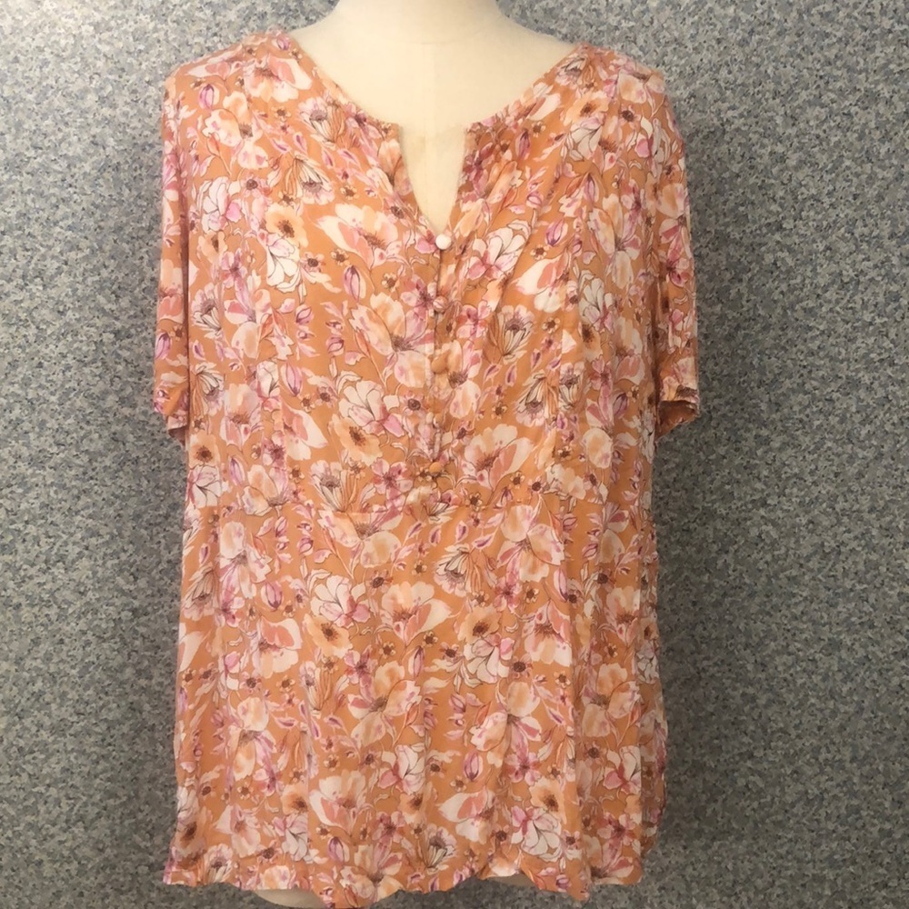 JONES New York Orange/Pink Floral Top Size 1XL T274